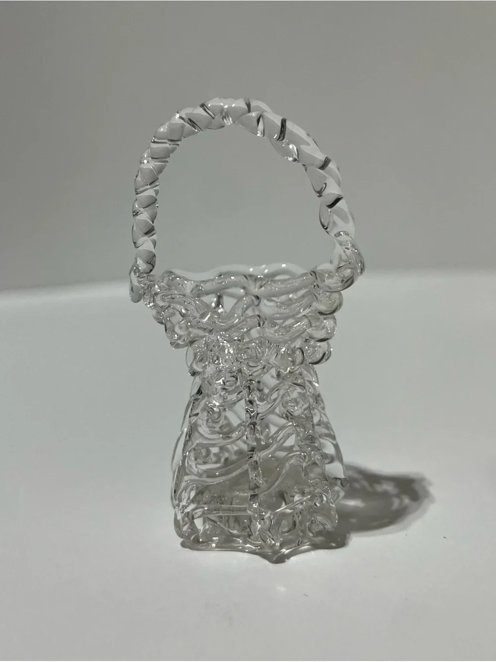 Vintage Clear Glass Mini Basket Cottagecore Decor - Picture 2 of 8
